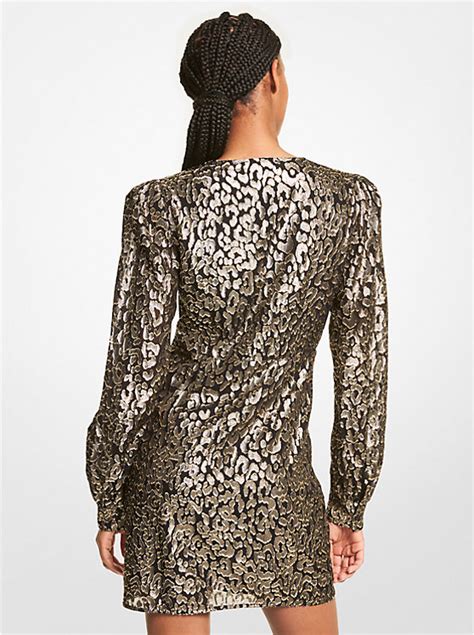 Metallic Leopard Clip Jacquard Dress 